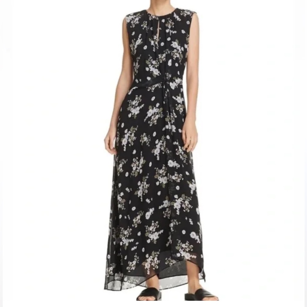 VINCE Black and White Silk Floral Maxi Dress Size XS